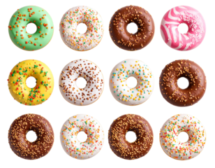 Minimalist Flat Lay of Mini Donuts with Pastel Icing on Matte Plate, Soft Light, Isolated Background