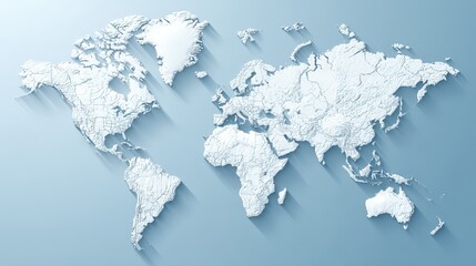 Detailed 3D World Map on Light Gray Background