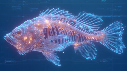 Obraz premium Abstract Fish Digital Art With Orange And Blue Lights