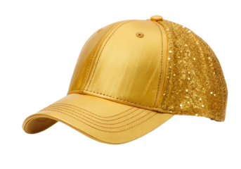 Stylish gold baseball cap with sparkling glitter design for trendy fashion accessory lovers