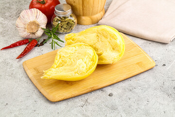 Italian traditional yellow Scamorza cheese