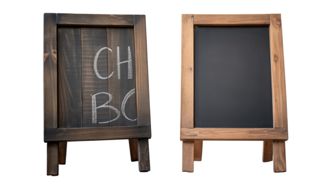Blank wooden framed chalkboard and rustic chalkboard for restaurant or cafe menu advertisements