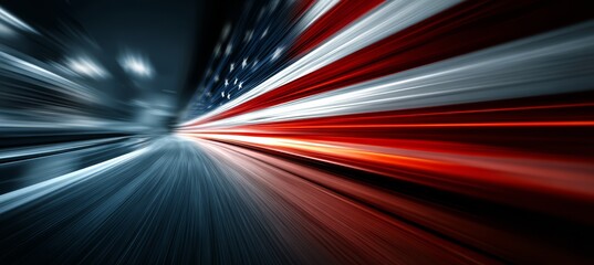 America flag with speed blur effect. Generative AI technology.	
