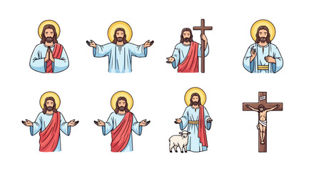 Naklejka premium Cartoon illustration of religious figure in various poses