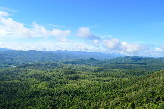 Mountain view (Pha Man, Pha Daeng) and sky in rainy season at Mae Ta Krai National Park, Chiang Mai, Northern Thailand.