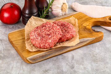 Raw round beef cutlet minced meat