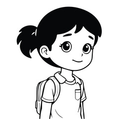 Young girl student in school uniform standing with backpack. Friendly expression and casual pose in a simple setting. Elementary student in school uniform. classroom -