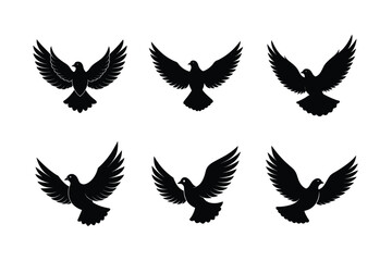 Flying Dove Silhouette Vector Set Peace Bird Clipart Bundle

