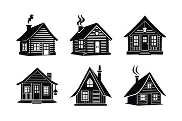 Rustic Cabin Silhouette Vector Bundle Cozy Log Houses and Vintage Cottages

