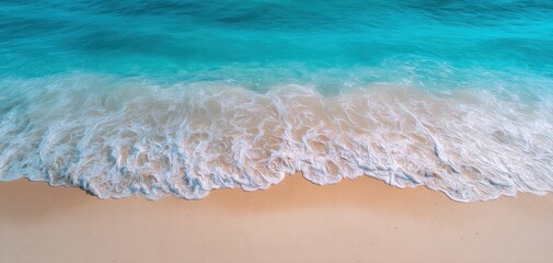 The serene ocean waves gently lapping at the sandy beach shore.