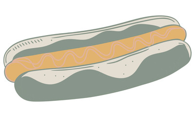 Fototapeta premium Stylized hot dog illustration with mustard and pink swirls