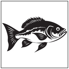 Vector art of black and white illustration of a fish isolated on white background