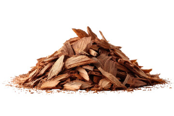 Obraz premium Wood Shavings Brown Mulch Close Up for Compost Garden Care Ground Cover Pile Tree Bark Gardening