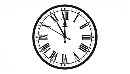 A Classic Black and White Analog Clock Displaying Almost 5 O'Clock with Roman Numerals