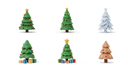 Christmas tree decorations set with presents and holiday elements