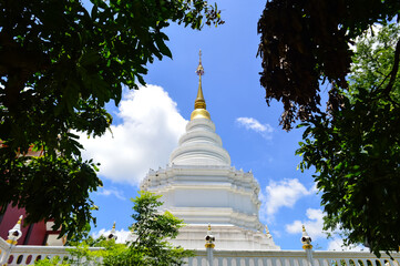 White Pagoda, Lanna Architecture, Symbols of Buddhism, South East Asia at Wat Si On Tai, San Kamphaeng, Chiang Mai, Northern Thailand