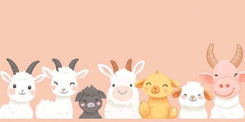 Naklejka premium Adorable farm animals smiling on a pink background
