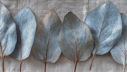 Folhas de Eucalipto Secas em Linho Cru