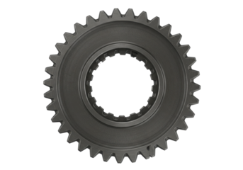 Close-up of a mechanical gear showcasing intricate teeth design against a plain background