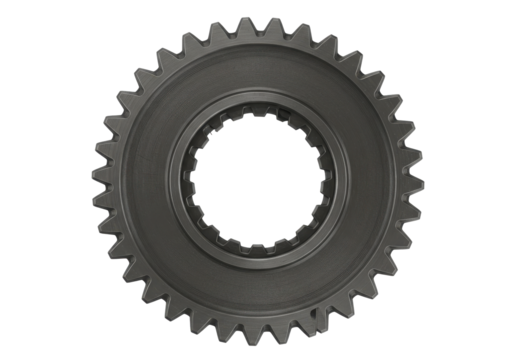 Close-up of a mechanical gear showcasing intricate teeth design against a plain background