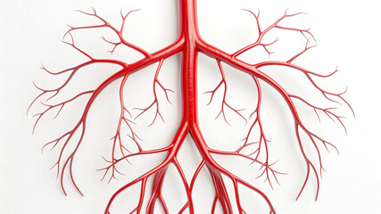 Red branching blood vessels on white background artery