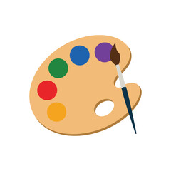 Artist color palette with paintbrush and vibrant paint blobs flat vector