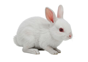 Obraz premium A close-up of a fluffy white rabbit sitting on a plain background, showcasing its features
