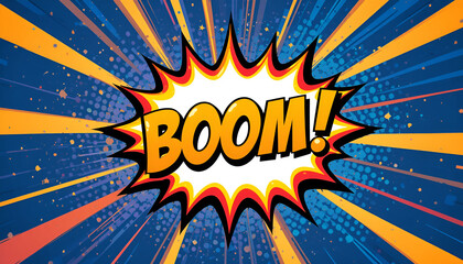 Comic book style explosion with the word boom isolated on white background