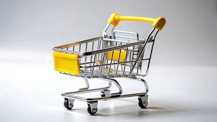 A miniature yellow and silver shopping cart stands ready for purchases