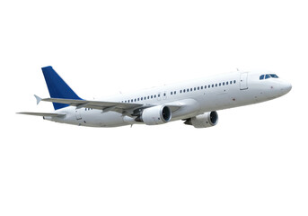 A sleek commercial airplane soaring through a clear blue sky, symbolizing travel