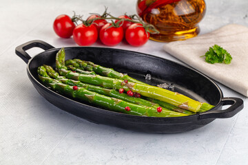 Vegan cuisine cooked asparagus stems