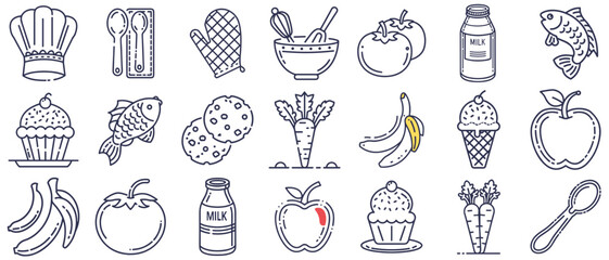Food and groceries icon set for blogs, websites, clipart, menu, healthy eating, nutrition, educational and awareness materials, presentations