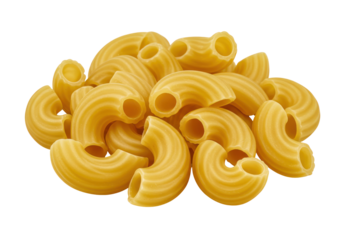 A close-up of uncooked elbow macaroni pasta arranged in a pile, ideal for culinary use
