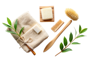 Bathroom Essentials - Flat Lay - Isolated on White Background