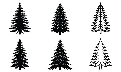 Detailed fir tree silhouette set
