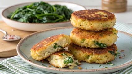Crispy bubble and squeak patties served with fresh greens in a cozy kitchen setting