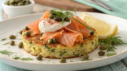 Indulging in bubble and squeak topped with smoked salmon and a hint of lemon at a cozy brunch spot