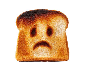 Sad Burnt Toast: A single slice of burnt toast expresses a forlorn face. Capturing the essence of a common kitchen mishap with a touch of humorous sadness.