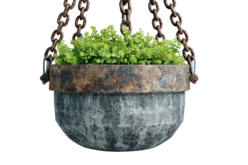 Hanging plant pot garden decor old pot chains outdoor plants texture green plant rusted iron botany