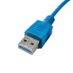 Close-up of a blue USB cable connector