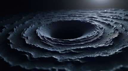 Abstract Circular Texture with Layered Gray Surface and Dark Hole Center