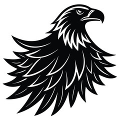 Fototapeta premium Black silhouette of a bald eagle head and chest with stylized feathers white