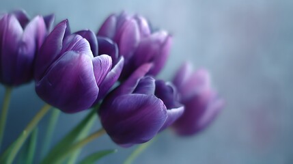 Soft focus purple tulips blooming in spring