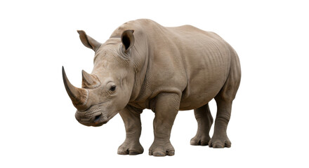 Fototapeta premium A majestic rhinoceros standing in a serene natural landscape with lush greenery