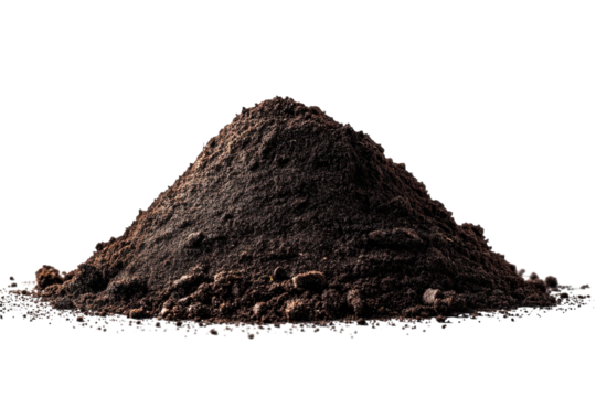 Dark earth mound on black background gardening soil texture agriculture planting ground dirt compost