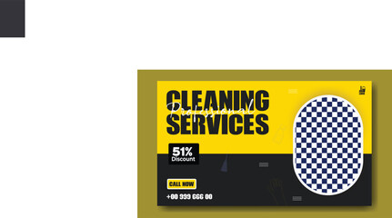 Professional cleaning services advertisement with discount offer and happy cleaner
