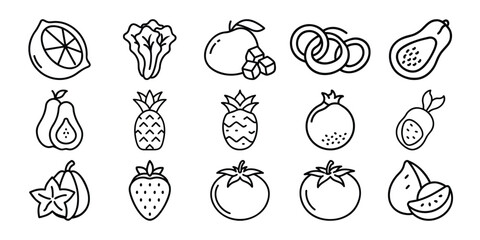 Collection of hand drawn fruit illustrations isolated on white background