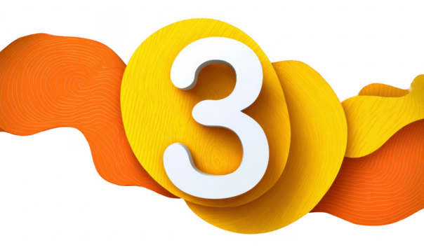 Abstract graphic with a large, bold number three