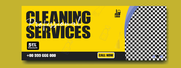 Professional cleaning services advertisement with woman mopping floor and bold text