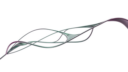 This abstract 3D render features an elegant, futuristic design composed of twisted ribbons and fluid lines that intertwine seamlessly. The sculptural form showcases a minimal design aesthetic 